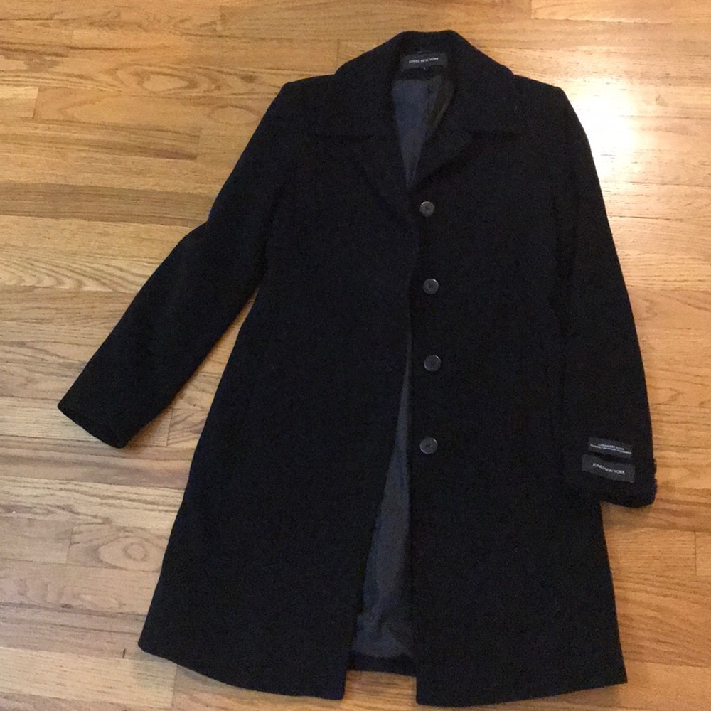 NWOT. Long pea coat. Black. Size 4.
